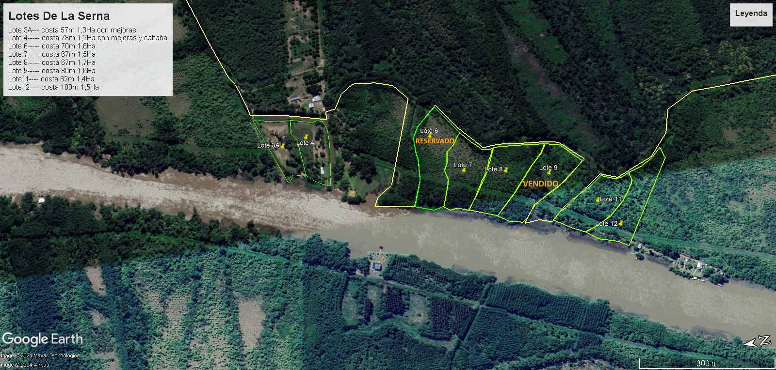 Vista satelital aproximada del conjunto de lotes